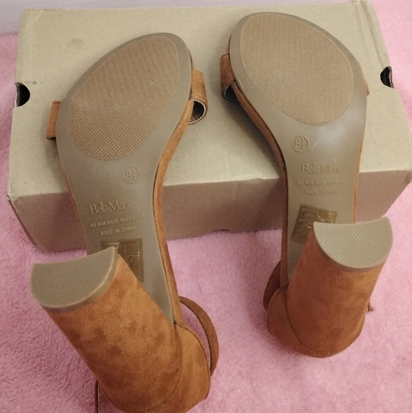 Bella Marie 8.5 tan suede heels with ankle strap - Picture 6 of 7